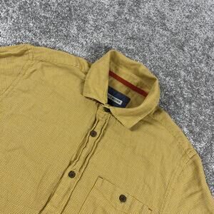 32‎ Bar Blues Shirt Mens Small Cotton Linen Button Up Short Sleeve Yellow